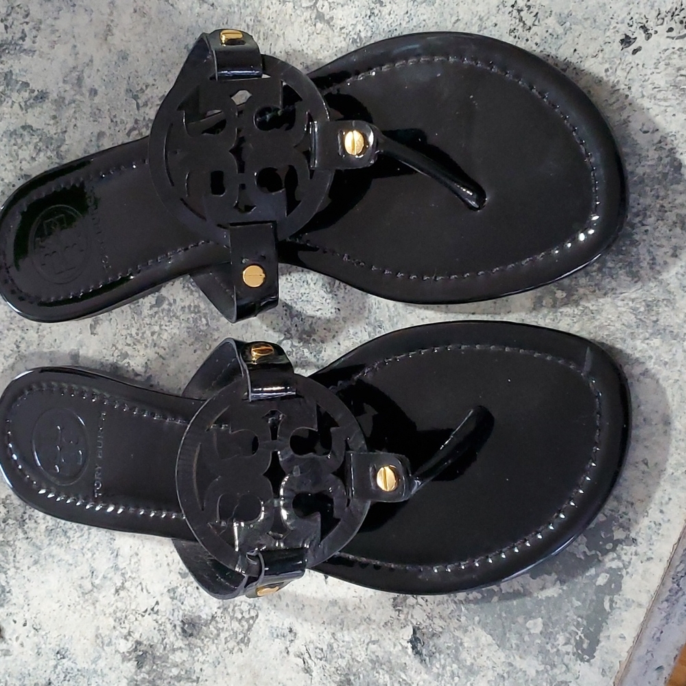 Tory Burch Miller black patent leather sandals